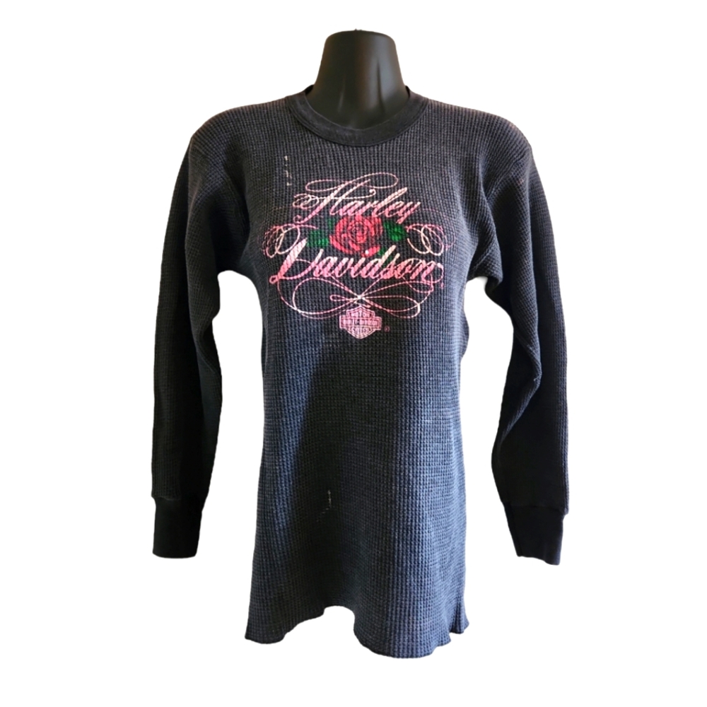 Harley Davidson 3D Emblem Waffle Knit Thermal Tee